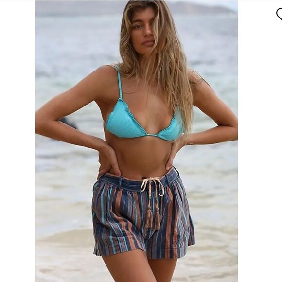 Its Now Cool Set Frill Tie Eco Bikini Top Bottom String Aqua Medium Small NEW - Picture 2 of 9